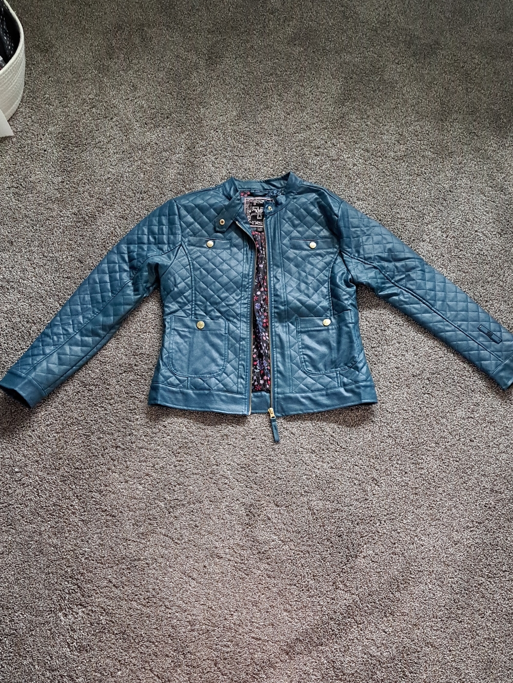 YMI Quilted Teal Blue Girls' Faux Leather Jacket